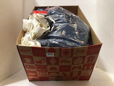 BOX OF ASSORTED ADULT CLOTHING TO INCLUDE ATMOSPHERE LINEN MIX SHORTS OFF-WHITE SIZE 16