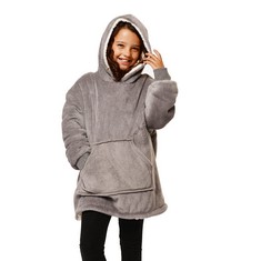 8 X SIENNA KIDS HOODIE BLANKET OVERSIZED ULTRA SOFT PLUSH SHERPA FLEECE WEARABLE WARM THROW COSY PULL OVER FOR BOYS GIRLS CHILDREN - CHARCOAL GREY.