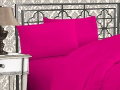 5 X ELEGANT COMFORT LUXURIOUS 1500 PREMIUM HOTEL QUALITY MICROFIBER THREE LINE EMBROIDERED SOFTEST 4-PIECE BED SHEET SET, WRINKLE AND FADE RESISTANT, TWIN/TWIN XL, HOT PINK.