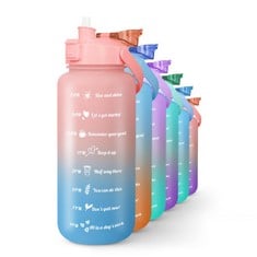 7 X KAYMAN 2L MOTIVATIONAL WATER BOTTLE WITH LOCKABLE LID, REMOVABLE STRAW, AND HANDLE – BPA FREE, SECURE & LEAK PROOF FOR WORKOUTS, GYM, HIKING WITH TIME MARKING - PINK/BLUE.