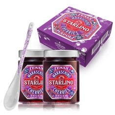 9 X HOTEL STARLINO MARASCHINO COCKTAIL CHERRIES GIFT SET WITH SPOON, 2 X 400 G JARS (PACK OF 1).