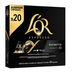 3 X L'OR ESPRESSO RISTRETTO COFFEE PODS X20 INTENSITY 11 (PACK OF 10, TOTAL 200 CAPSULES).