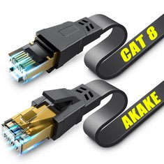 33 X AKAKE CAT 8 ETHERNET CABLE, 5M HEAVY DUTY HIGH SPEED FLAT INTERNET NETWORK CABLE, PROFESSIONAL LAN CABLE, 26AWG, 2000MHZ 40GBPS WITH GOLD PLATED RJ45 CONNECTOR, SHIELDED IN WALL, INDOOR&OUTDOOR.