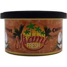 100 X MIAMI FRESH MFC7 COCONUT SCENT AIR FRESHENER TIN CAN, UPTO 6 WEEKS LONG LASTING FRESH SMELL PERFECT FOR CARS, VANS HOMES AND OFFICE PLUS MORE. WORLD RECOGNISED.