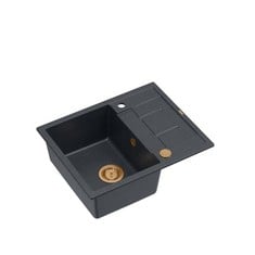 1 X QUADRON GRANITE SINK, SIZE 62 X 50 X 22 CM, COLOUR: WHITE & COPPER, MORGAN 116 GRANITE KITCHEN SINK, SINGLE BOWL KITCHEN SINK WITH DRAINING BOARD, BUILT-IN SINK WITH TAP HOLE.