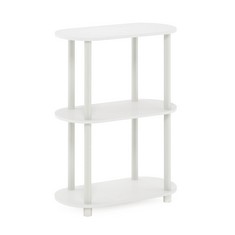 12 X FURINNO TURN-N-TUBE NO TOOLS 3-TIER MODERN OVAL SIDE DISPLAY RACK, WHITE/VIRGIN WHITE.