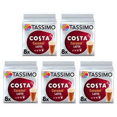 10 X TASSIMO COSTA CARAMEL LATTE COFFEE PODS X8 (PACK OF 5, TOTAL 40 DRINKS).