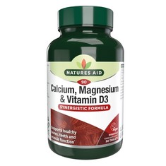 60 X NATURES AID CALCIUM MAGNESIUM AND D3, HELPS MAINTAIN NORMAL BONES, TEETH AND MUSCLE FUNCTION, VEGAN, 90 TABLETS.