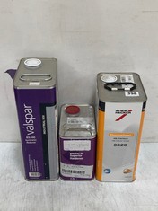 3 X ASSORTED ITEMS TO INCLUDE VALSPAR INDUSTRIAL MIX RS300 SYNTHETIC REDUCER 5L (COLLECTION ONLY)