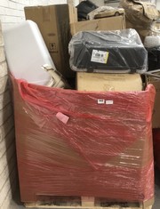 PALLET OF ASSORTED ITEMS TO INCLUDE PORTABLE CAT CARRIER CAGE IN GREY