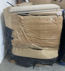 PALLET OF ASSORTED ITEMS TO INCLUDE QTY OF RED / CLEAR CAKE BOX TO INCLUDE FOLDABLE CHAIR IN BLACK