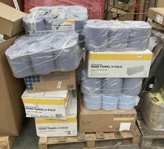 PALLET OF ASSORTED HAND TOWELS TO INCLUDE COMMERCIAL RECYCLED HAND TOWEL 6 ROLLS