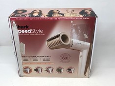 SHARK SPEEDSTYLE HAIR DRYER & RAPID GLOSS FINISH WITH STORAGE BAG, 5 STYLERS, FOR ALL HAIR TYPES, ULTRA FAST DRYING, SMOOTHS FLYAWAYS, NO HEAT DAMAGE, AUTOMATIC SETTINGS, IONIC, SILK HD352UK.: LOCATI