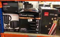 QUANTITY OF  ITEMS TO INCLUDE RUSSELL HOBBS 2 SLICE TOASTER WITH BRUSHED SIDES (INDEPENDENT SLOTS, HIGH LIFT, 7 BROWNING LEVELS, FROZEN/CANCEL/REHEAT, RED INDICATOR LIGHTS, REMOVABLE CRUMB TRAY, 1500