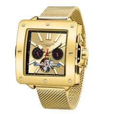 GAMAGES OF LONDON LIMITED EDITION HAND ASSEMBLED ASTUTE AUTOMATIC GOLD WATCH - SKU: GA1632 RRP £720: LOCATION - TOP 50 RACK