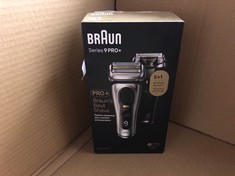 BRAUN SERIES 9 PRO ELECTRIC SHAVER WITH 3+1 HEAD, PROLIFT TRIMMER, CHARGING STAND & TRAVEL CASE, SONIC TECHNOLOGY, UK 2 PIN PLUG, 9417S, SILVER RAZOR, FATHERS DAY GIFTS.: LOCATION - B