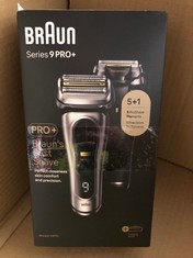 BRAUN SERIES 9 PRO ELECTRIC SHAVER WITH 3+1 HEAD, PROLIFT TRIMMER, CHARGING STAND & TRAVEL CASE, SONIC TECHNOLOGY, UK 2 PIN PLUG, 9417S, SILVER RAZOR, FATHERS DAY GIFTS.: LOCATION - B