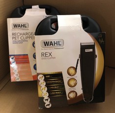 WAHL RECHARGEABLE PET CLIPPER KIT, DOG CLIPPERS, CORDLESS DOG GROOMING KIT, PET HAIR TRIMMER SET, LOW NOISE AND VIBRATION, GROOMING PETS AT HOME, ERGONOMIC DESIGN, PRECISION GROUND BLADE + WAHL REX D