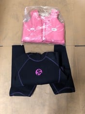 PINK STARFISH FLOAT VEST FOR KIDS SIZE M + BLACK AND PURPLE WETSUIT FOR WOMEN :: LOCATION - C