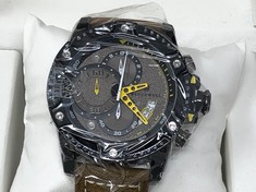 MENS STOCKWELL CHRONOGRAPH WATCH - BLACK CASE & DIAL - LEATHER STRAP - MULTI FUNCTION DIAL - GIFT BOX: LOCATION - TOP 50 RACK