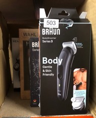 QUANTITY OF HEALTH & BEAUTY ITEMS TO INCLUDE BRAUN BODY GROOMER 3, MANSCAPING TOOL FOR MEN WITH SKINSHIELD TECHNOLOGY, SENSITIVE COMB, WET & DRY, 100% WATERPROOF, UK 2 PIN PLUG, BG3350, BLACK/GREY: L