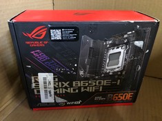 ASUS ROG STRIX B650E-I GAMING WIFI AMD RYZEN AM5 MINI-ITX MOTHERBOARD, 10 + 2 POWER STAGES, DDR5, TWO M.2 SLOTS, PCIE 5.0, 2.5G LAN, WIFI 6E, USB 3.2 GEN 2X2 TYPE-C PORT, AND AURA SYNC RGB LIGHTING.: