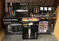 QUANTITY OF KITCHEN & APPLIANCES ITEMS TO INCLUDE RUSSELL HOBBS FOOD COLLECTION ELECTRIC HAND BLENDER, 2 SPEEDS AND PULSE TECHNOLOGY, DETACHABLE BLENDING LEG FOR EASY CLEANING, STAINLESS STEEL BLADES