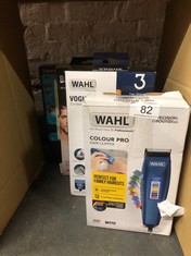 QUANTITY OF HEALTH & BEAUTY ITEMS TO INCLUDE WAHL COLOUR PRO CORDED CLIPPER, HEAD SHAVER, MEN'S HAIR CLIPPERS, COLOUR CODED GUIDES, FAMILY AT HOME HAIRCUTTING: LOCATION - A