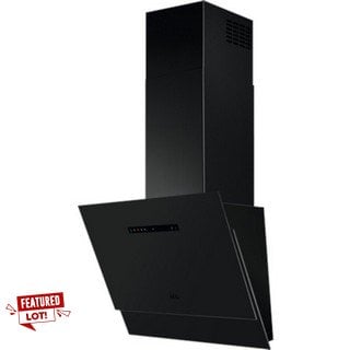 AEG ANGLED CHIMNEY STYLE COOKER HOOD IN BLACK : MODEL DVE5671HR - RRP £978: LOCATION - C8