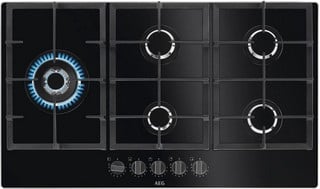 AEG 6000 SERIES GAS ON GLASS 90CM HOB : MODEL HKB95820NB - RRP £569: LOCATION - C8