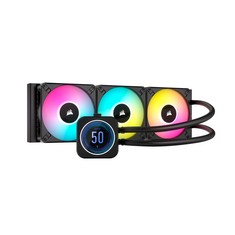 1 X CORSAIR ICUE H150I ELITE LCD XT LIQUID CPU COOLER - IPS LCD SCREEN - THREE AF120 RGB ELITE FANS - 360MM RADIATOR - FITS INTEL® LGA 1700, AMD® AM5, AND MORE - INCLUDED ICUE COMMANDER CORE - BLACK.