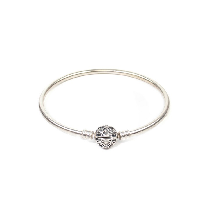 Pandora Silver Charm Bangle with Filigree Ball Clasp, 18.5cm, 9g (VAT Only Payable on Buyers Premium)