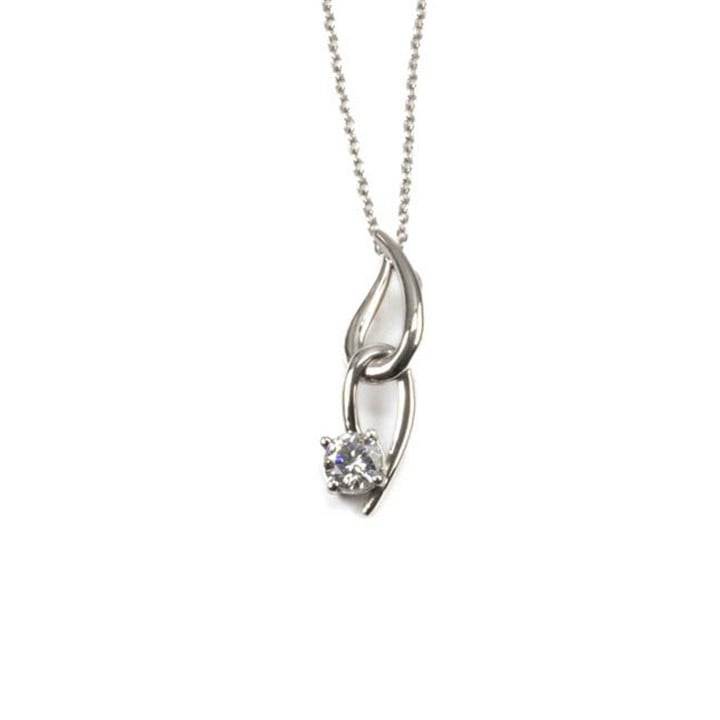 Silver Clear Round Faceted Stone Double Link Pendant, 2.5cm and Chain, 45cm, 2.6g