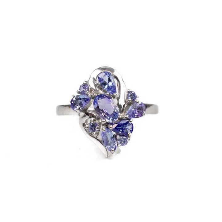 Silver Tanzanite and CZ Cluster Ring, Size N, 2.7g