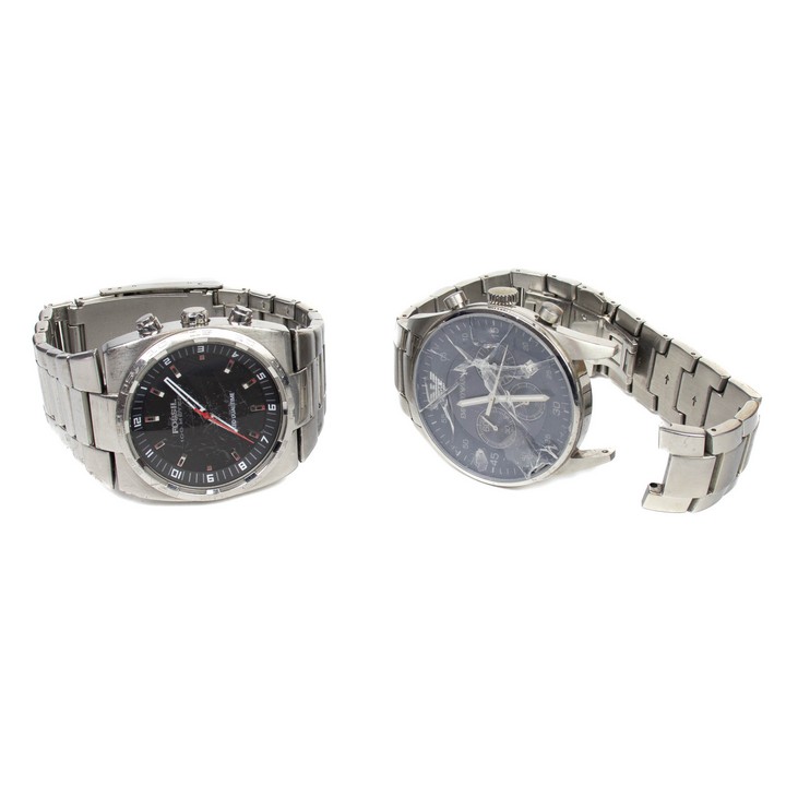 Selection of Two Stainless Steel Watches including Fossil and AX Armani Exchange (Faulty Bracelet and Smashed Glass). (Both Not Currently Running) (VAT Only Payable on Buyers Premium)