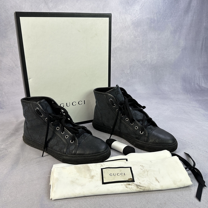 Gucci High Top Monogram Sneakers With Box And Dust Bags - Size 8 (VAT ONLY PAYABLE ON BUYERS PREMIUM)