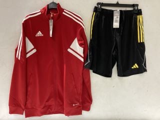 BOX OF ASSORTED ITEMS INC ADIDAS TRACK TOP SIZE UK L RED/WHITE