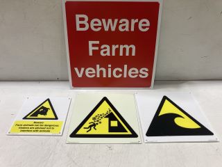 BOX OF ASSORTED ITEMS INC VIKING SIGNS HAZARD SIGNS