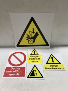 BOX OF ASSORTED ITEMS INC VIKING SIGNS HAZARD SIGNS