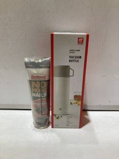 BOX OF ASSORTED ITEMS INC ZWILLING VACUUM BOTTLE