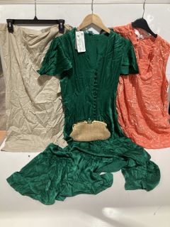 QTY OF ASSORTED ITEMS TO INCLUDE GHOST DARK GREEN GRACE DRESS RRP £179