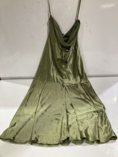 HEATHER SOFT SATIN MAXI DRESS OLIVE GREEN SMALL