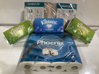 QTY OF ASSORTED ITEMS TO INCLUDE PHOENIX SUPREME 12 LUXURY 3 PLY TOILET ROLLS