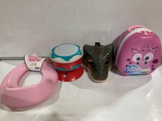 QTY OF ASSORTED ITEMS TO INCLUDE DINOSAUR HELMET, MY CARRY POTTY