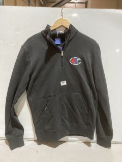 CHAMPION COTTON HALF ZIP HOODIE IN BLACK SIZE MEDIUM