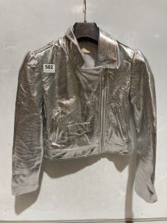 MICHAEL KORS CHILDREN'S SILVER LEATHER JACKET SIZE 10