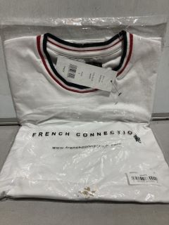 FRENCH CONNECTION WHITE T-SHIRT SMALL, TO ALSO INCLUDE ABERCROMBIE & FITCH XS CROPPED SHIRT