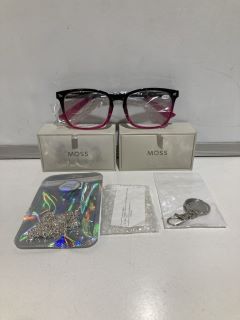 QTY OF ASSORTED ITEMS TO INCLUDE MOSS EARRINGS, FASHION GLASSES