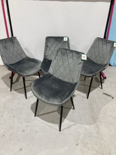 4 X ASPEN DIAMOND STITCH GREY FABRIC DINING CHAIR - GREY - RRP £558