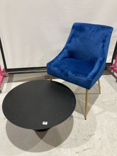 A QTY OF HOME ITEMS INCLUDING BLUE SINGLE VELVET DINING CHAIR - BLUE - RRP £360